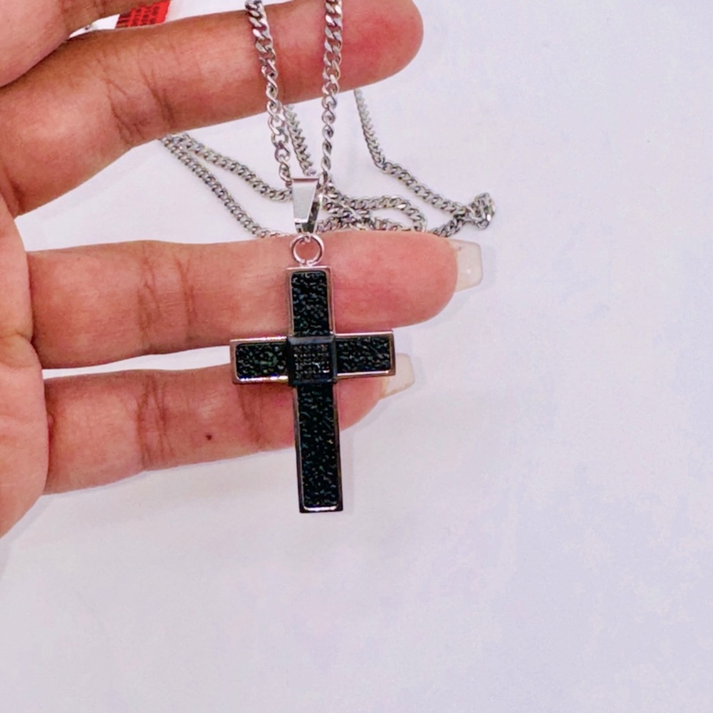 Genuine real black diamond custom made cross pendant w/ chain best gift for men